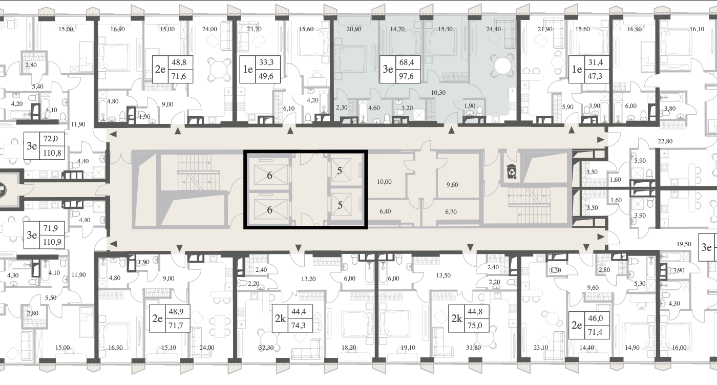 Планировка 3к квартиры Knightsbridge Private Park на общем плане